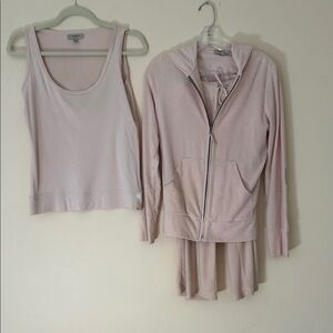 Burberry terry cloth drawstring pants, zippered hoodie and tank top.